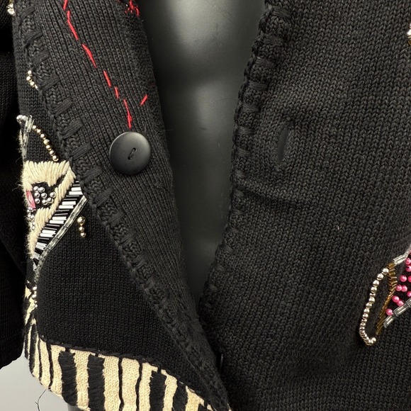 MICHAEL SIMON Dancing in the Park Beaded VTG Black Novelty Cardigan Sweater M - Picture 8 of 11